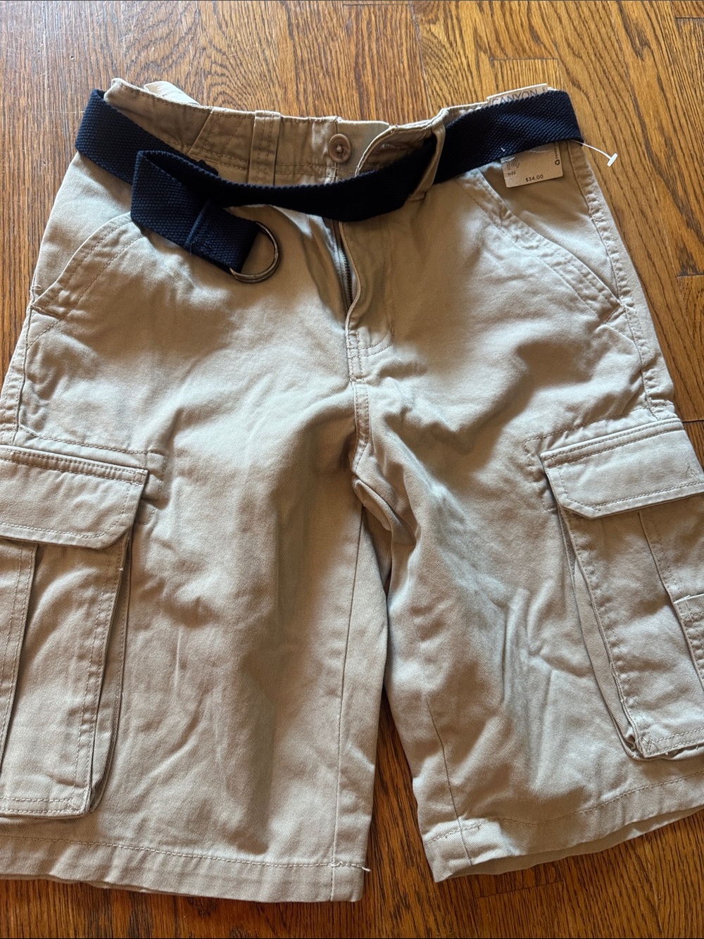 Canyon River Blues khaki 100% Cotton cargo shorts youth 14 blue belt NWT boys
